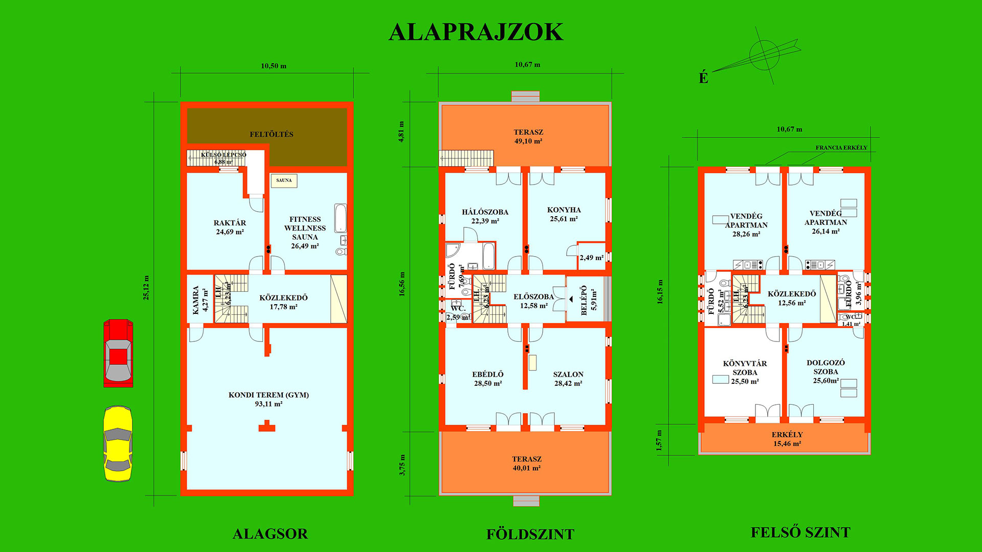 A kép, a szuperpanorámás vendégház mérethelyes alaprajzi beosztását ábrázolja